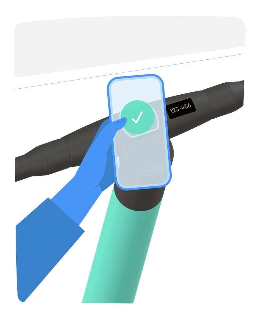 illustration of placing phone between handle bars over the unlock pad